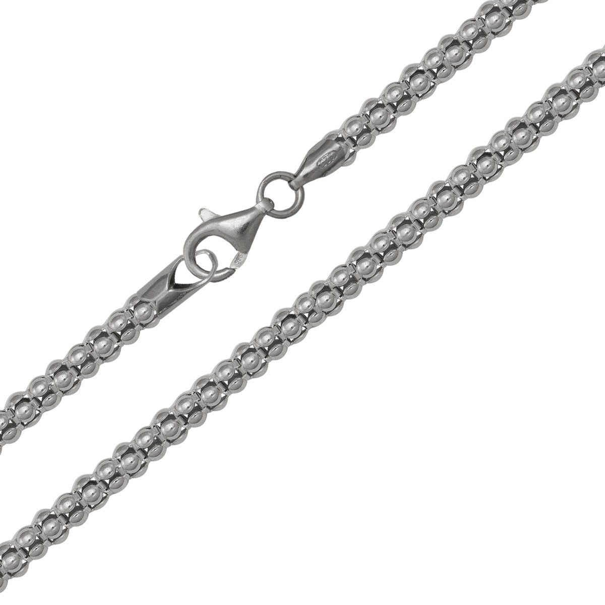 Ródiumos sterling ezüst üreges nyaklánc coreana 45 cm