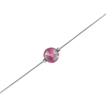 Ezüst karkötő rózsaszín muránói üveggömbbel 19 cm