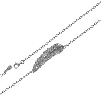 Ródiumos ezüst karkötő cirkónia köves levél 17-19,5 cm