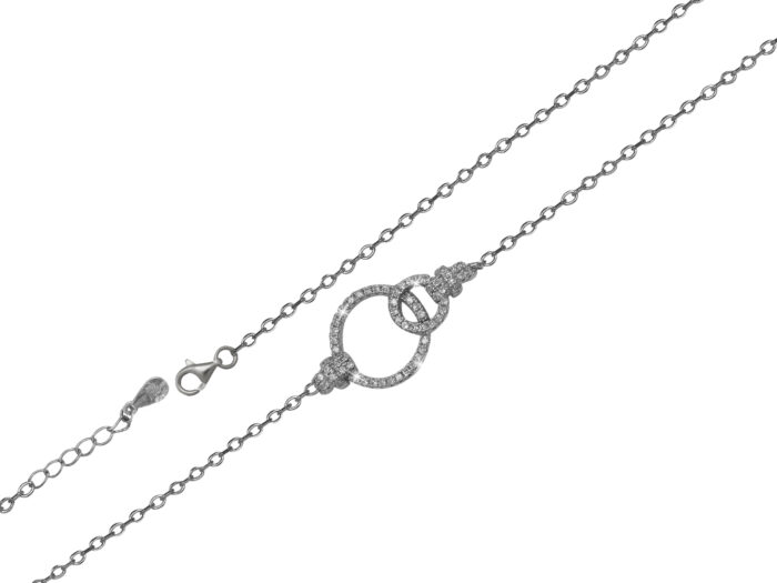 Ródiumos ezüst karkötő cirkóniával dupla karika 19-21,5 cm