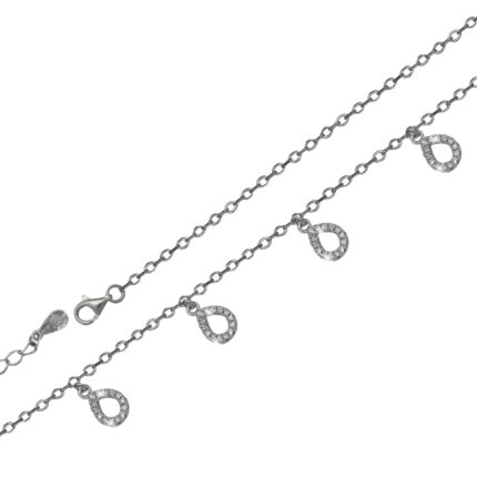 Ródiumos ezüst karkötő cirkónia csepp zsuzsukkal 16,5-19 cm